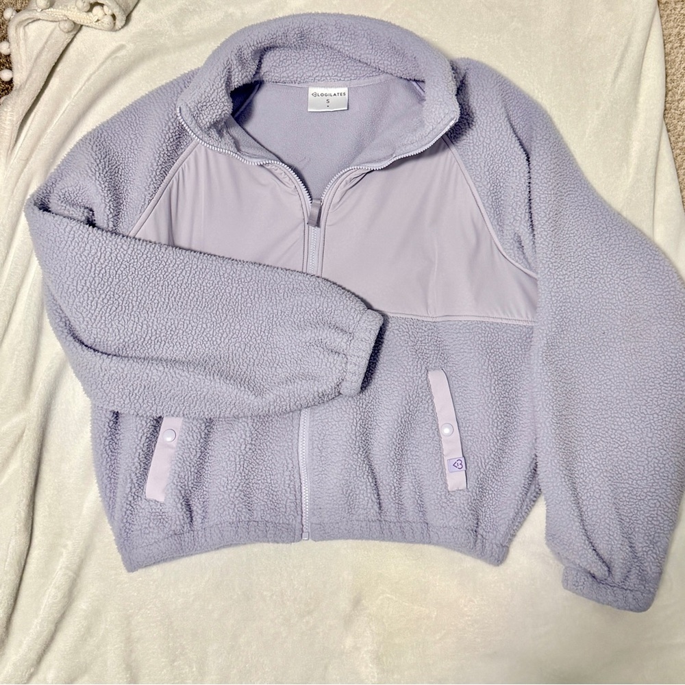 Blogilates Lavender cropped Fleece Zip-Up Jacket small oversized